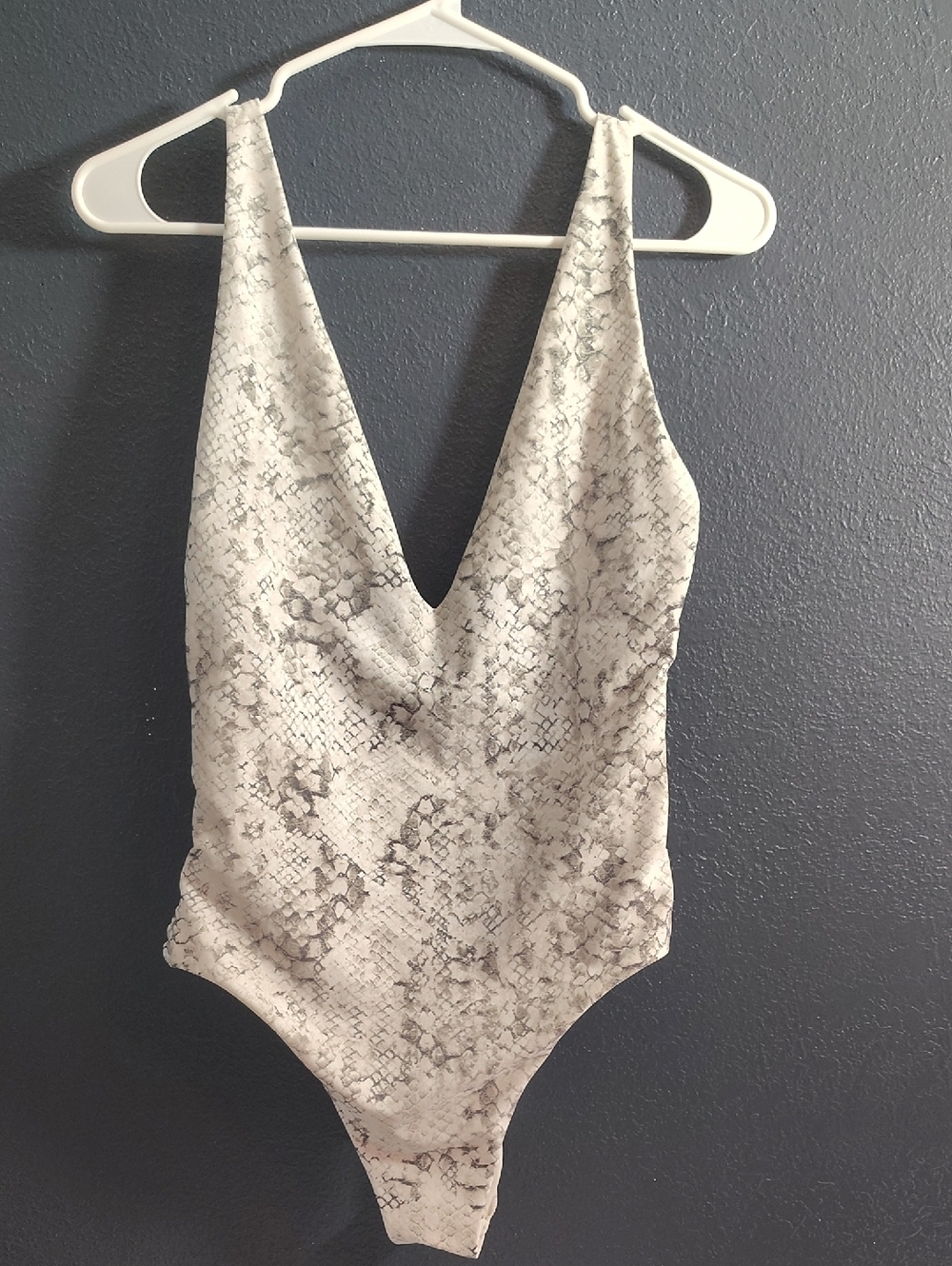 cheeky Plunging Exotic Dolce Vita Beige Snake-Print One-Piece Swimsuit